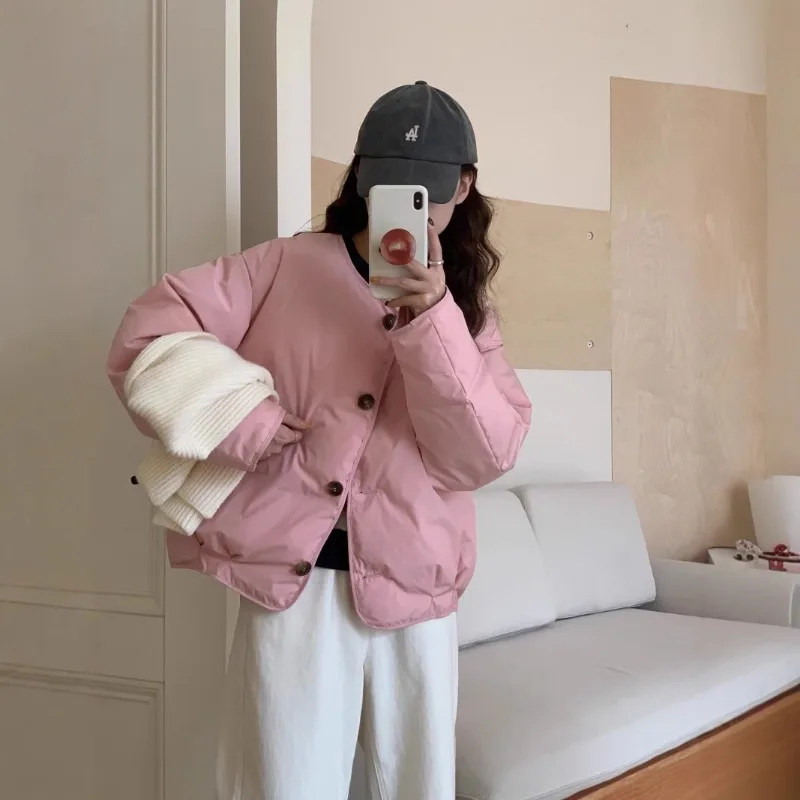 Women's Models Fall Winter Coat Jacket Down Jacket White Duck Down Round Neck Sweet Thickened Personalized Comfortable Versatile