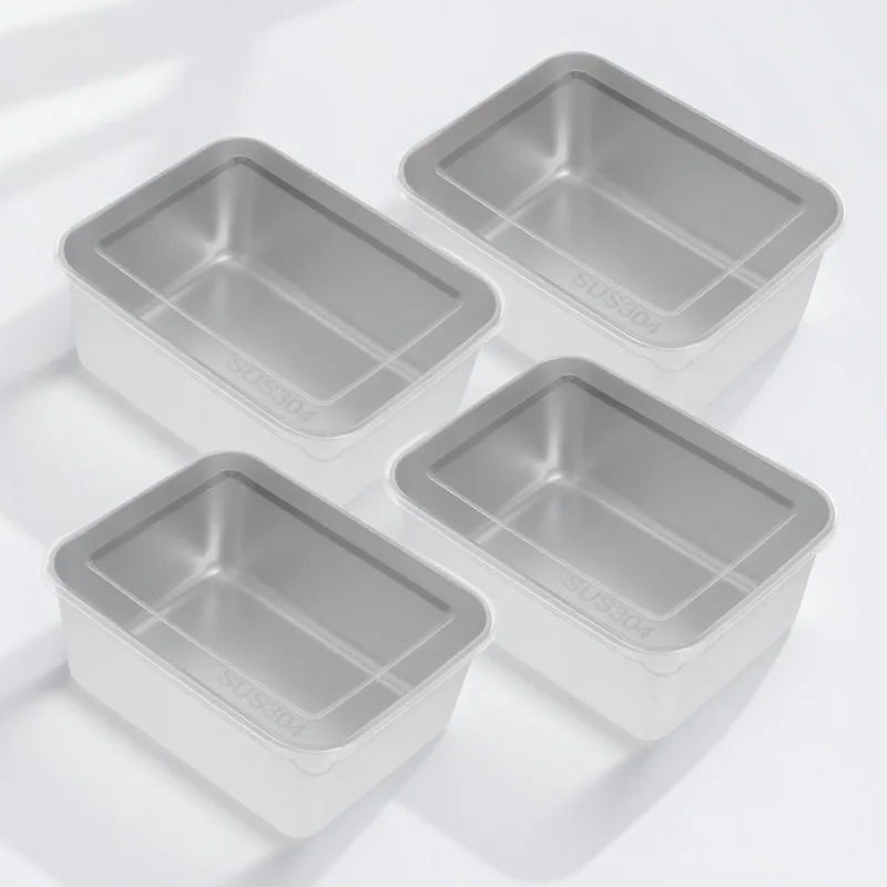 

4pcs Airtight Food Storage Containers Stainless Steel Stackable Fresh Preservation Boxes For Fridge Vegetable Snacks Soup