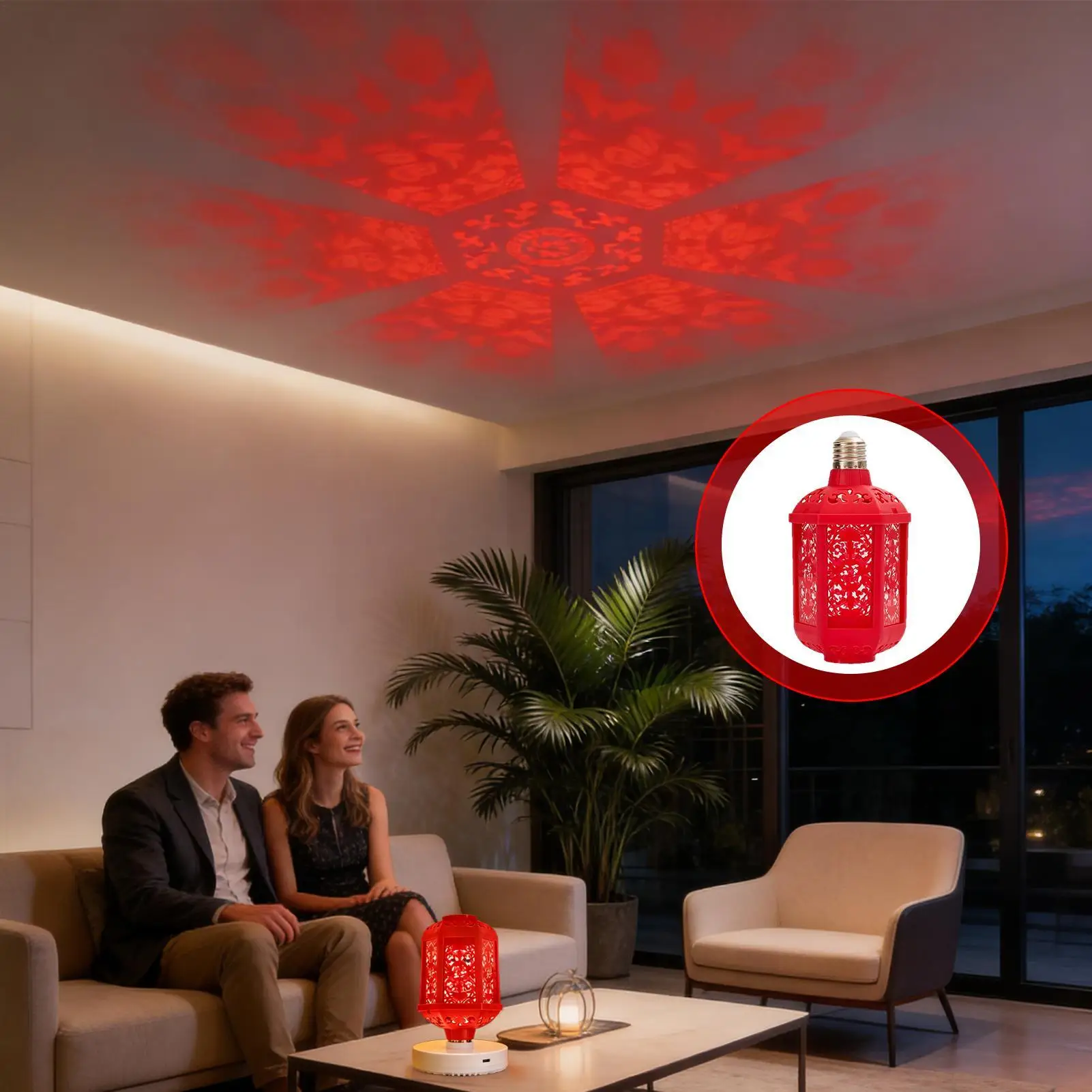 Chinese New Year Decorations 7-Colors Fu Character LED Lamp E27 Chinese Spring Festival Lantern Lights for Balcony Front Door