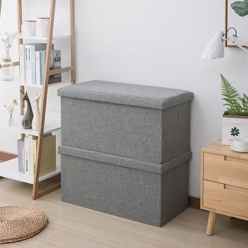 Cotton linen storage box with cover clothes storage stool shoe changing