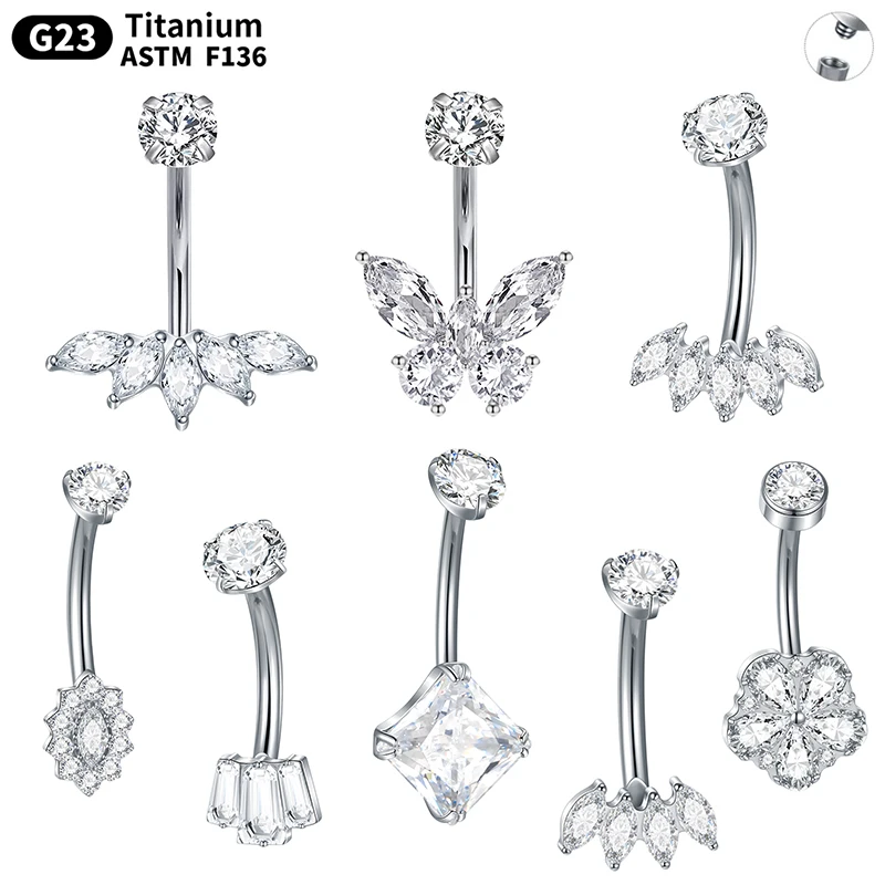 1PC Titanium Belly Button Ring Navel Nombril Piercing Butterfly CZ Belly Ring Sexy Women Belly Piercing Body Jewelry Ombligo 14G