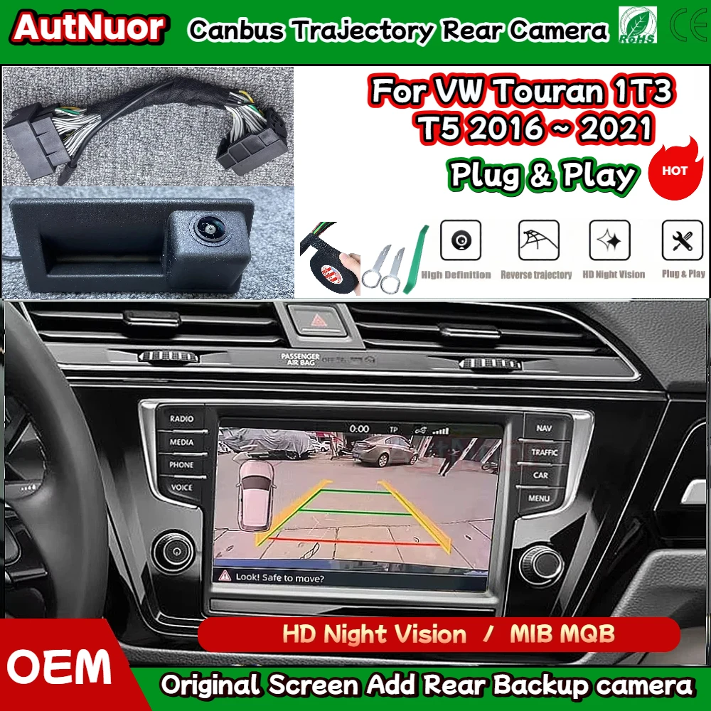 

Задняя резервная камера ночного видения HD для VW Touran 1T3 T5 2016-2021 MIB2 Plug & Play, кодирование не требуется