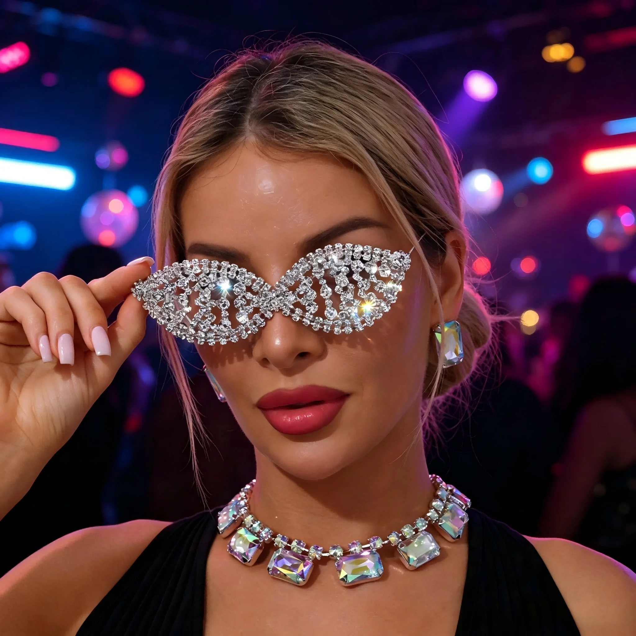 Y2K Stonefans Sparkling Silver Rhinestone No Lens Glasses Frame Women Party Prom Performance Jewelry Accessory