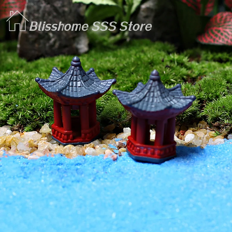 【S】2PCS Mini Desk Decorative Ornament Piece Torii Gate Japanese Garden Miniature Shrine Ornaments Micro Stone Gazebo Shelf
