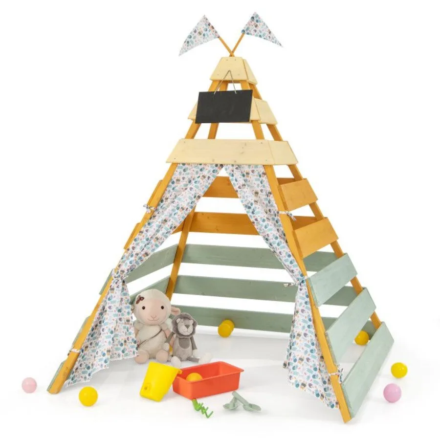 Casa de juegos triangular con pizarra extraíble para interiores y exteriores