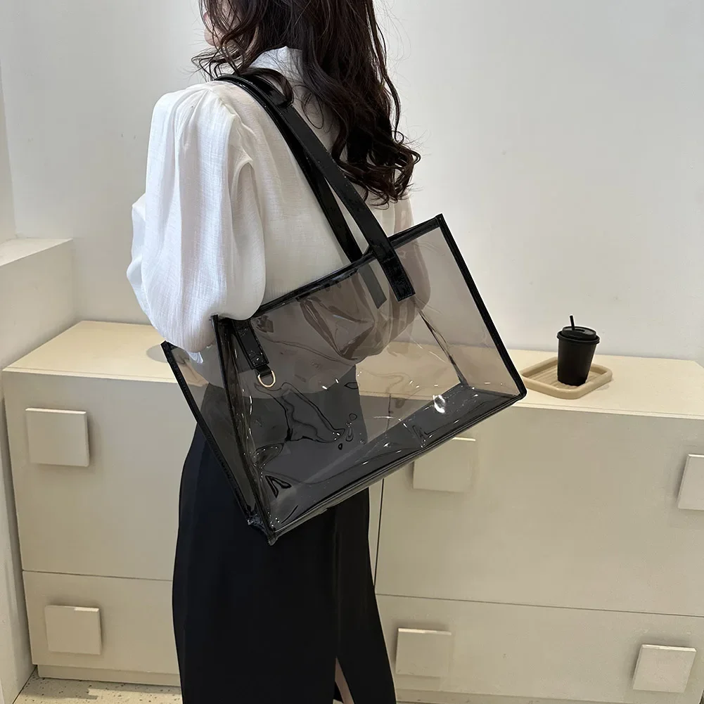 PVC Transparent Waterproof Travel Storage Bag for Women Handbags Large Tote Bag Casual Shoulder Bags Summer Beach Shopping Bag