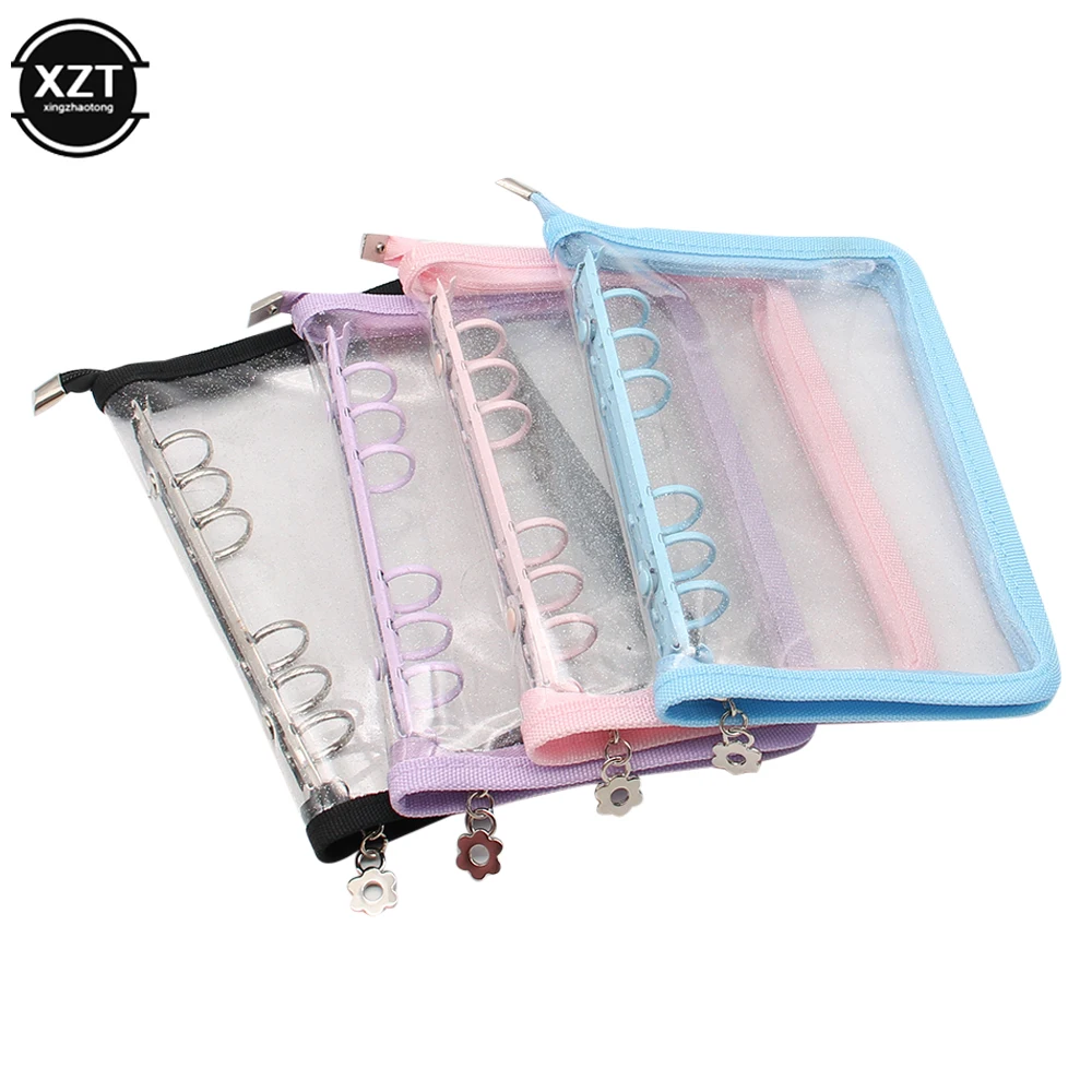 A5 หลวมโน้ตบุ๊ค PVC Glitter ซิป 6 วารสารนักเรียนศึกษาเครื่องเขียน Office Planner