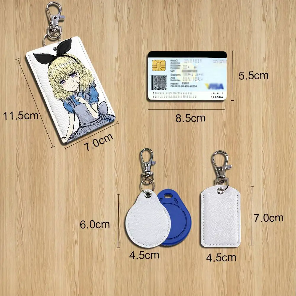 Alice Red Riding Hood Black Souls Rectangle ID Card Case Keychain Access Card Bag Tag Ring Leather Card Holder Key Ring Access view 2