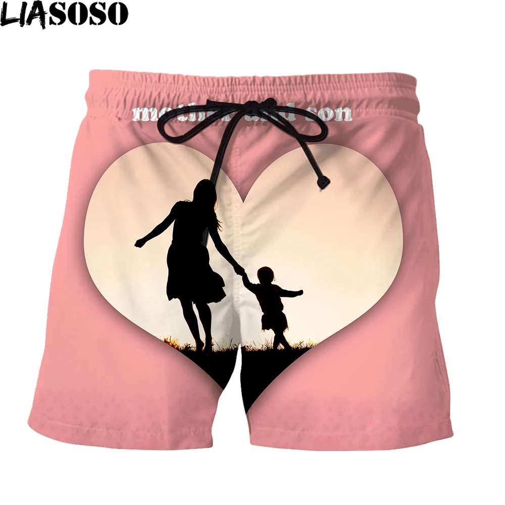 

LIASOSO 3D Printing Hollow Mother's Day Love Touching International Festival Men's Shorts Beach Street Shorts Gym Muscle Jogging