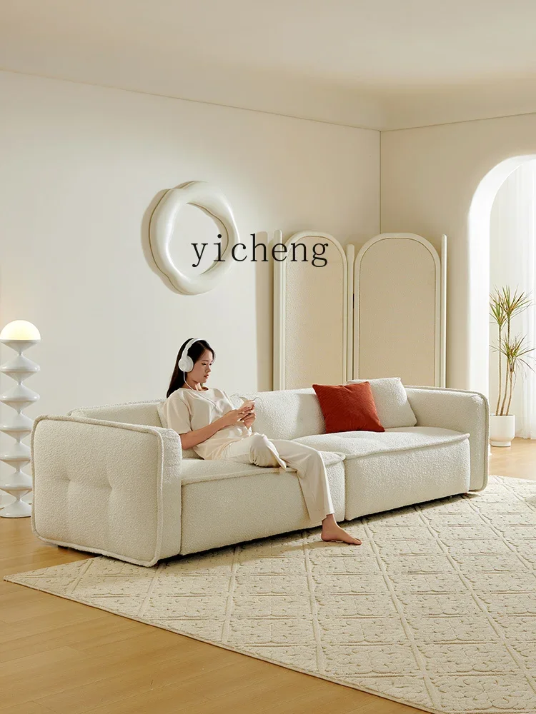 ZK Fabric Sofa Light Luxury Three-Seat Straight Row Modern Simple Living Room White Large and Small Apartment Type Sofa