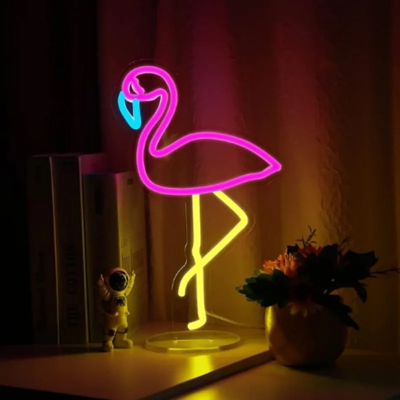 

Flamingo Neon Sign USB Powered with Holder Room LED Light Dimmable Wall Girls Bedroom Decoration Kids Birthday Gift 14 * 9 Inch