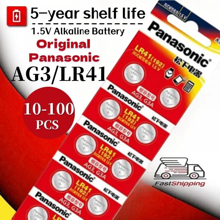 NEW 10-100PCS Panasonic AG3 Battery LR41 Cell Coin Alkaline Button Batteries SR41 192 384 SR41SW For Lamp Light Watch Batteries