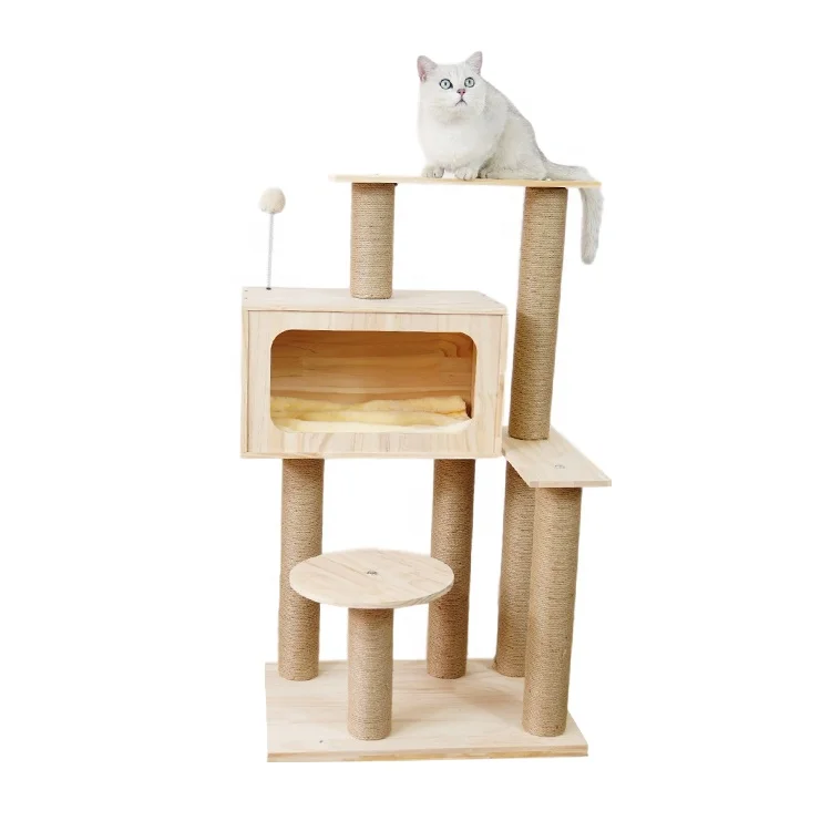 

Solid Wood Modern Cat Tree Condo New Design Cat Scratcher Cat Tree