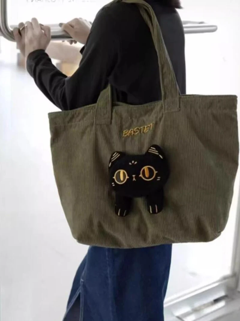 Cat embroidery handbag canvas women\'s bag bag commuter bag