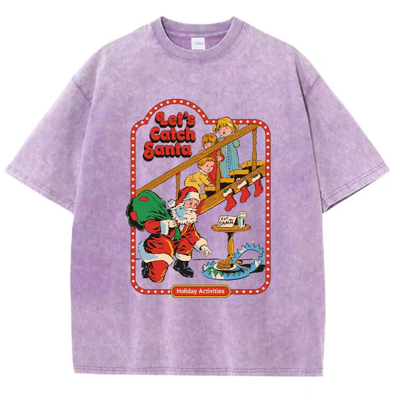Let'S Catch Santa Printing Female T-Shirt Fashion Casual Tshirt Street Hip Hop Wash Short Sleeve Summer Comfortable Clothes New