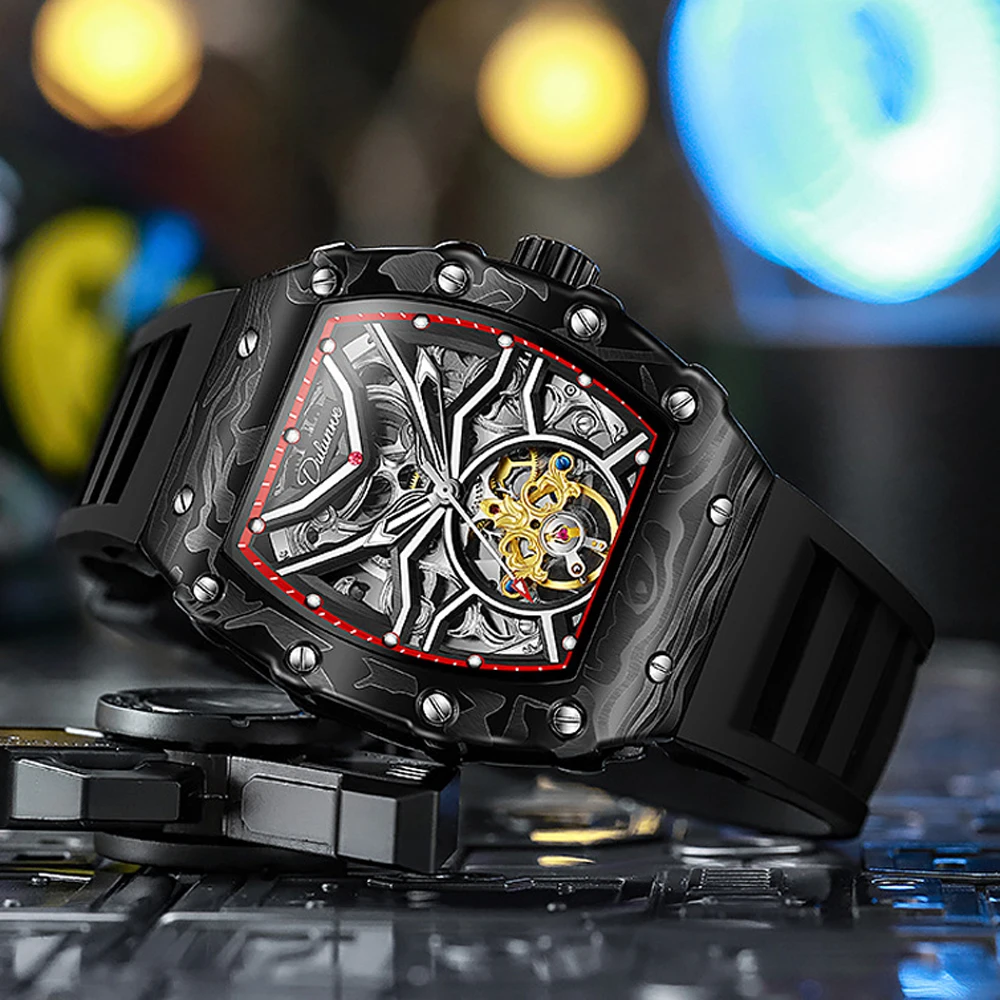 

Dulunwe, высококачественные автоматические мужские часы, модные механические часы с турбийоном для мужчин, водонепроницаемые полые часы