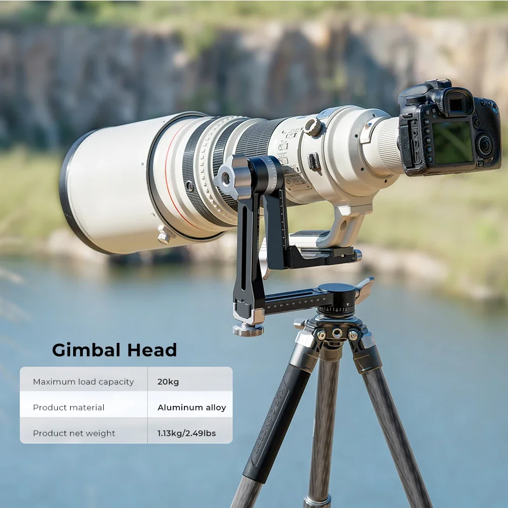 K&F CONCEPT Tripod Gimbal Head CNC Aluminium Alloy Heavy Duty 360° Panoramic Head with Arca 20kg/44lbs Load for DSLR Cameras