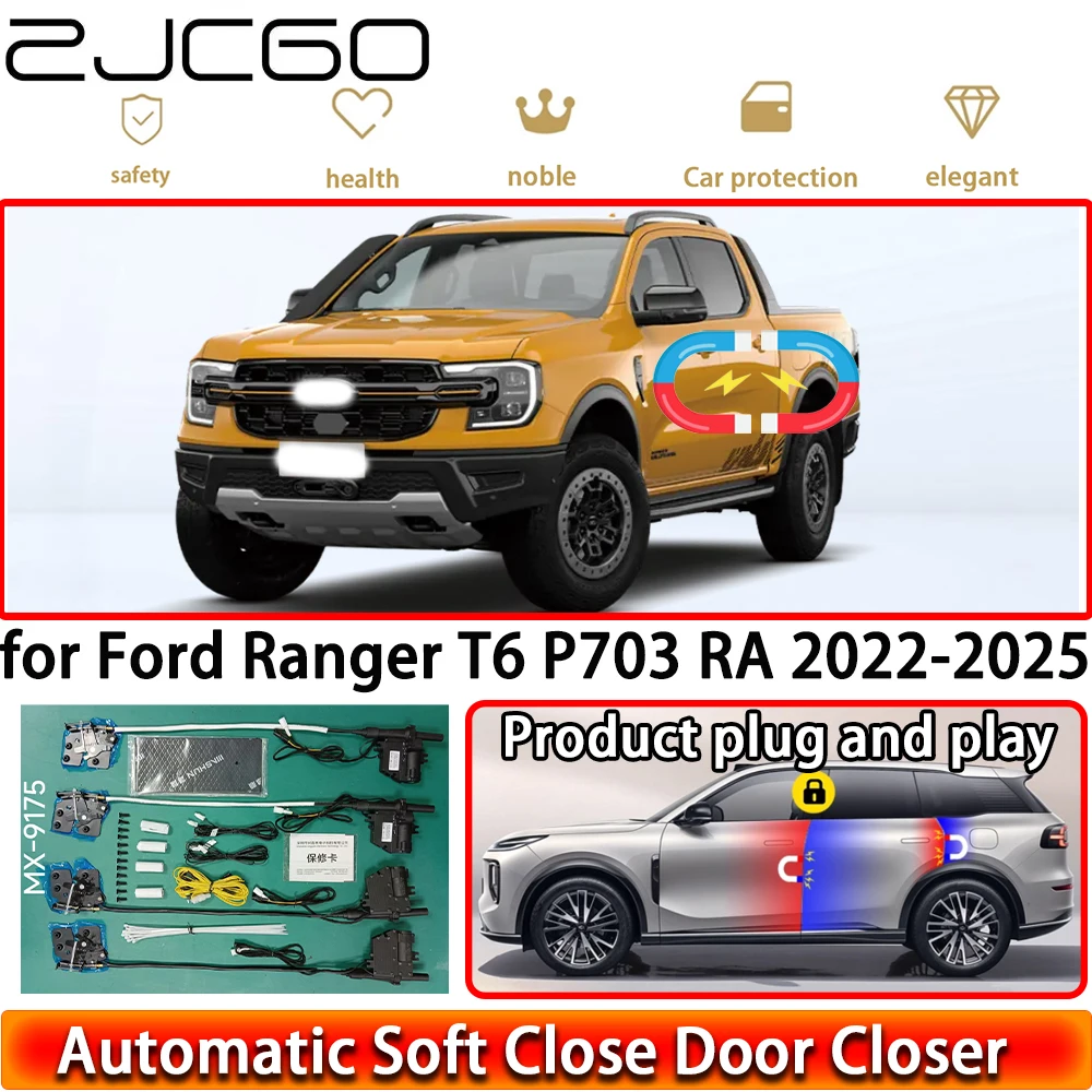 

ZJCGO for Ford Ranger T6 P703 RA 2022-2025 Soft Close Door Kit Power Closing Latch System Auto Pull Door Easy Close Plug & Play