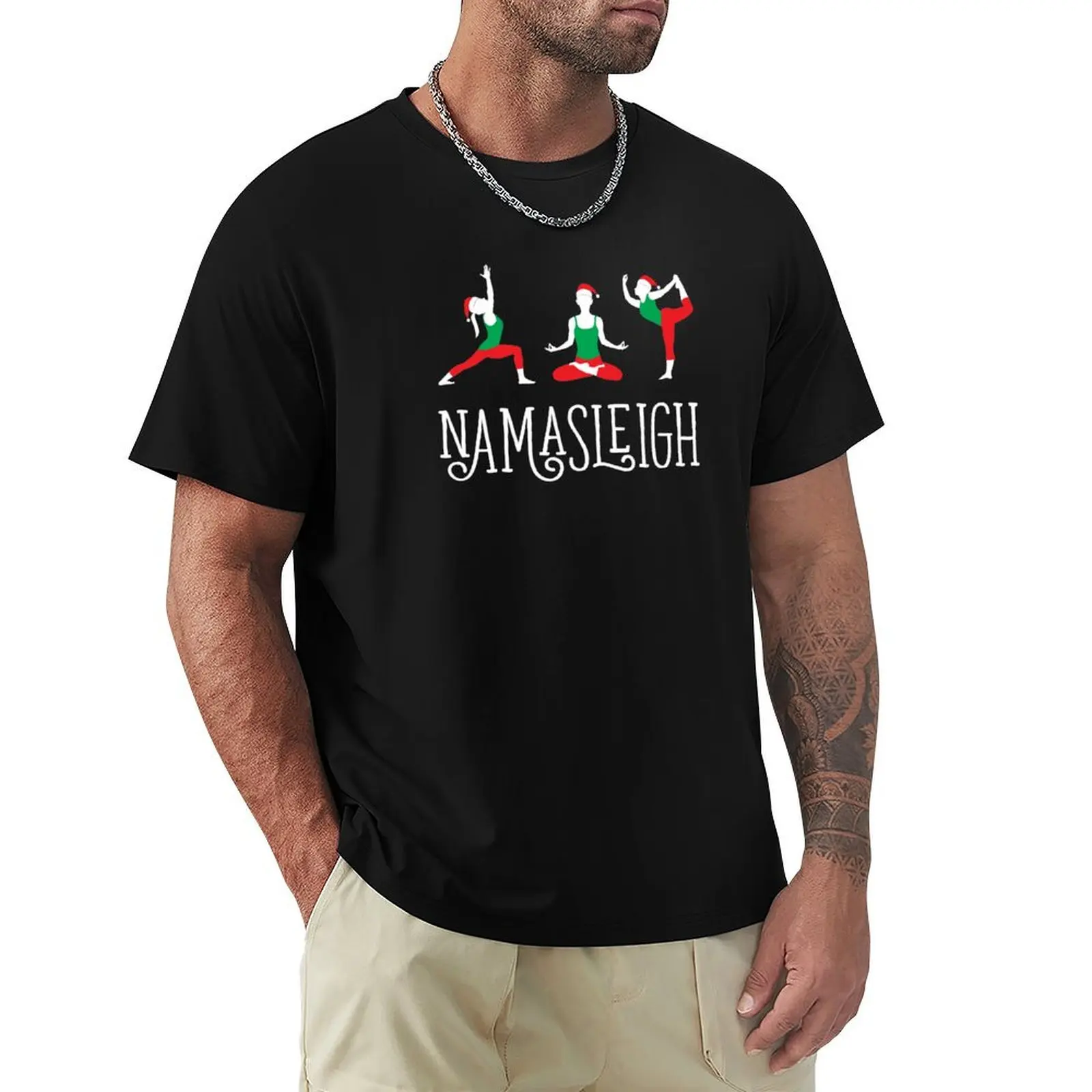 Namasleigh Yoga Christmas T-Shirt oversizeds shirts graphic tees customs design your own hippie clothes graphic tees for men