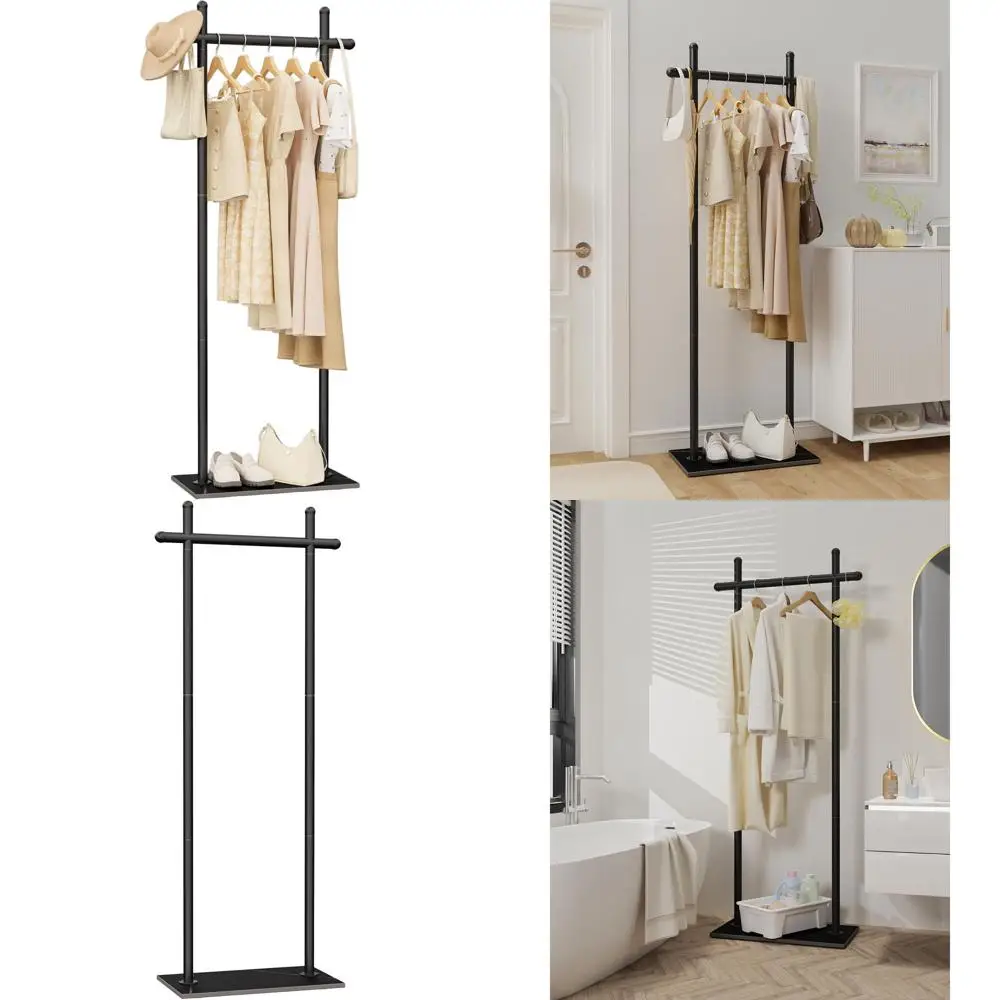 

Черная металлическая вешалка для одежды в индустриальном стиле с основанием из натурального камня, высотой 68,9 дюймов, для подвешивания одежды и головных уборов в спальне, гостиной и т.д.