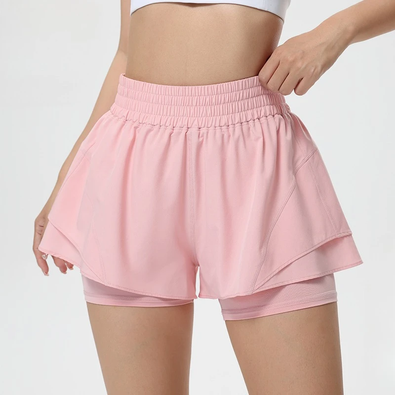 Women High Waist 2 in 1 Athletic Shorts Elastic Hidden Pocket Design Quick Dry Workout Running Gym Sports Shorts
