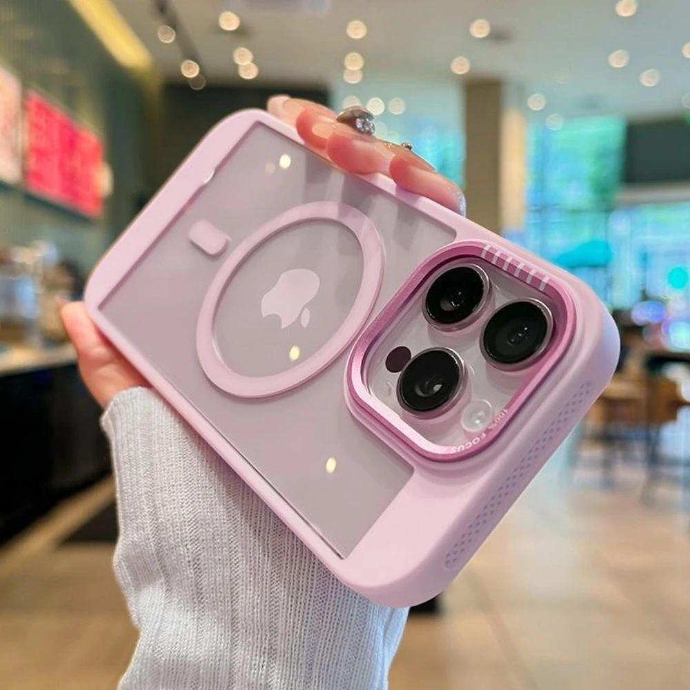 

New Luxury Clear For Magsafe Heat Dissipation Frame Phone Case For iPhone16 15 14 13 12 11 Pro Max Acrylic Protective Back Cover