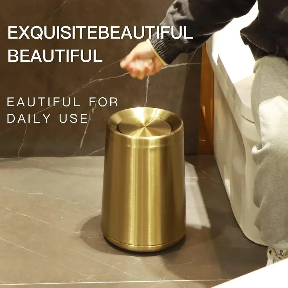 10 L /3 gal Home Swing Gold Bathroom trash can, brushed stainless steel, trash can with flip lid, suitable for indoor or outdoor