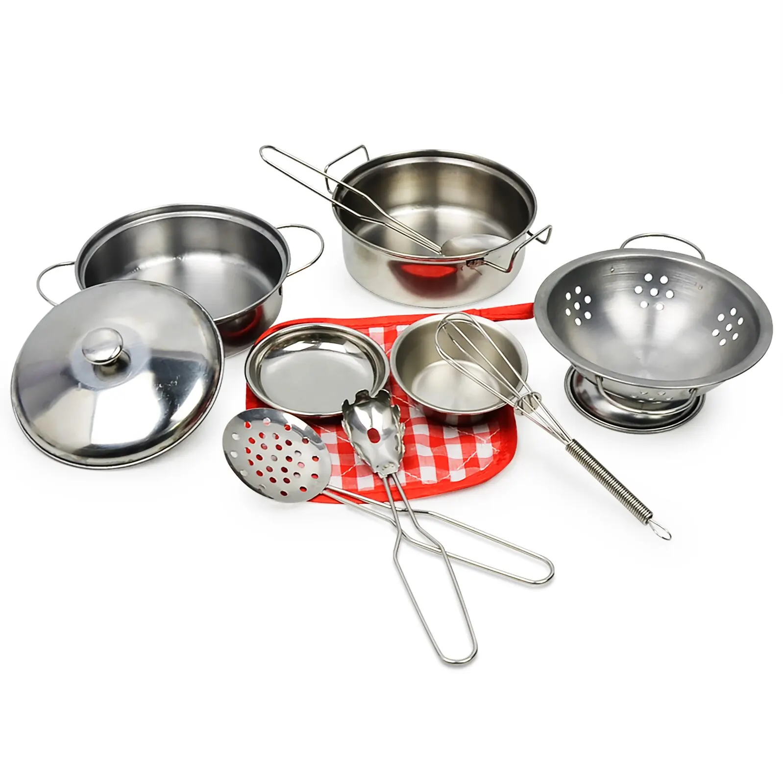 Mini jouets de cuisine en acier inoxydable Ensemble d'ustensiles de cuisine pour enfants, maison de jeu de petite taille Expérience de cuisine dos. Noël