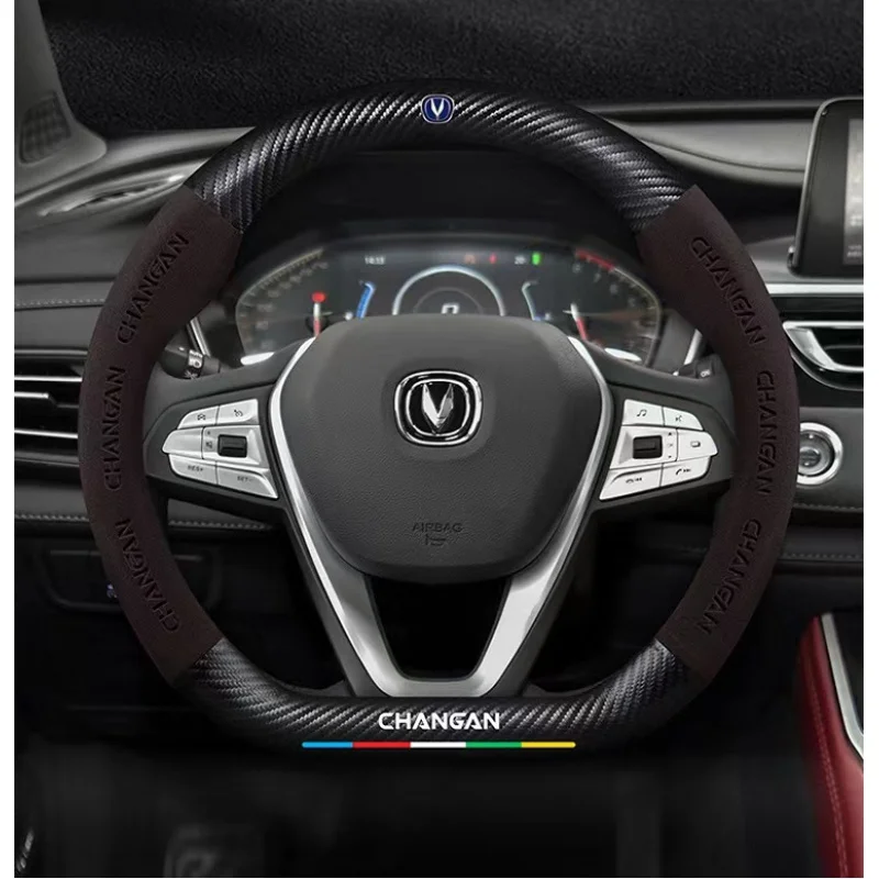 Funda de volante de gamuza para Changan CS95 CS15 CS85 CS35 CS75 CS55 CX70 UNI-V UNI-T UNI-K Raeton Dado Alsvin Hunter XT 2