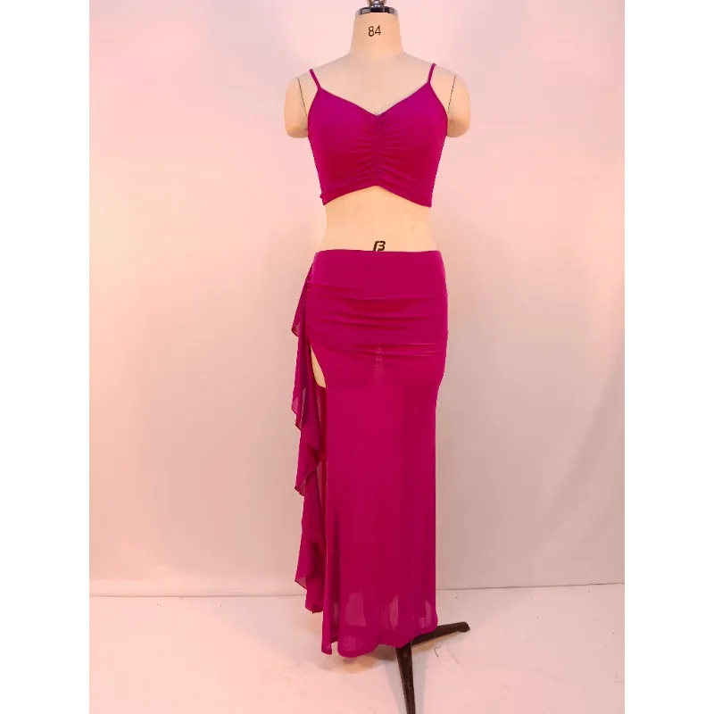 

Customized New Belly Dance Costume Practice Clothing Team Clothes Strap Set Tank Suit Top and Long Skirt Bellydancing 2Pcs
