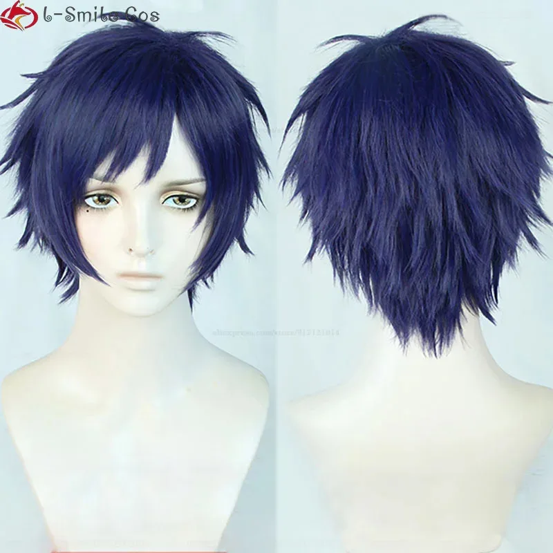 Game ES2 Cosplay Fushimi Yuzuru Short Blue Purple Heat Resistant Synthetic Hair Hallowee Party Wigs + Wig Cap