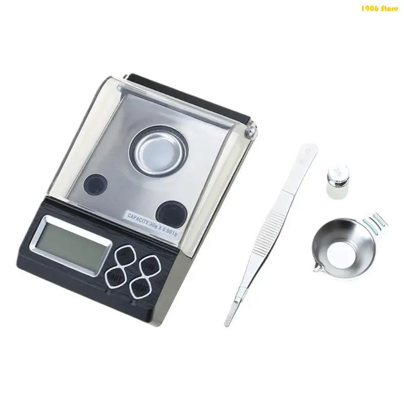 U1JB 30g / 0.001g Lab Carat Digital Weigh Scale with Calibration Weights Tweezers Pan