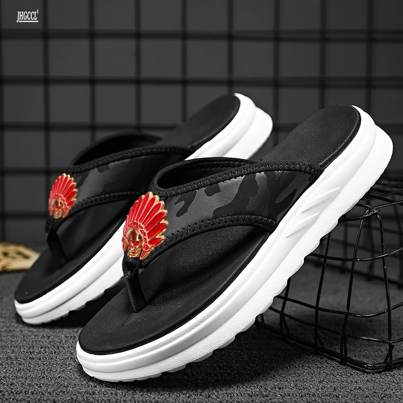 Brand flip-flops Men's summer vintage flip-flops Soft platform beach men's shoes non-slip slip-on sandals T17