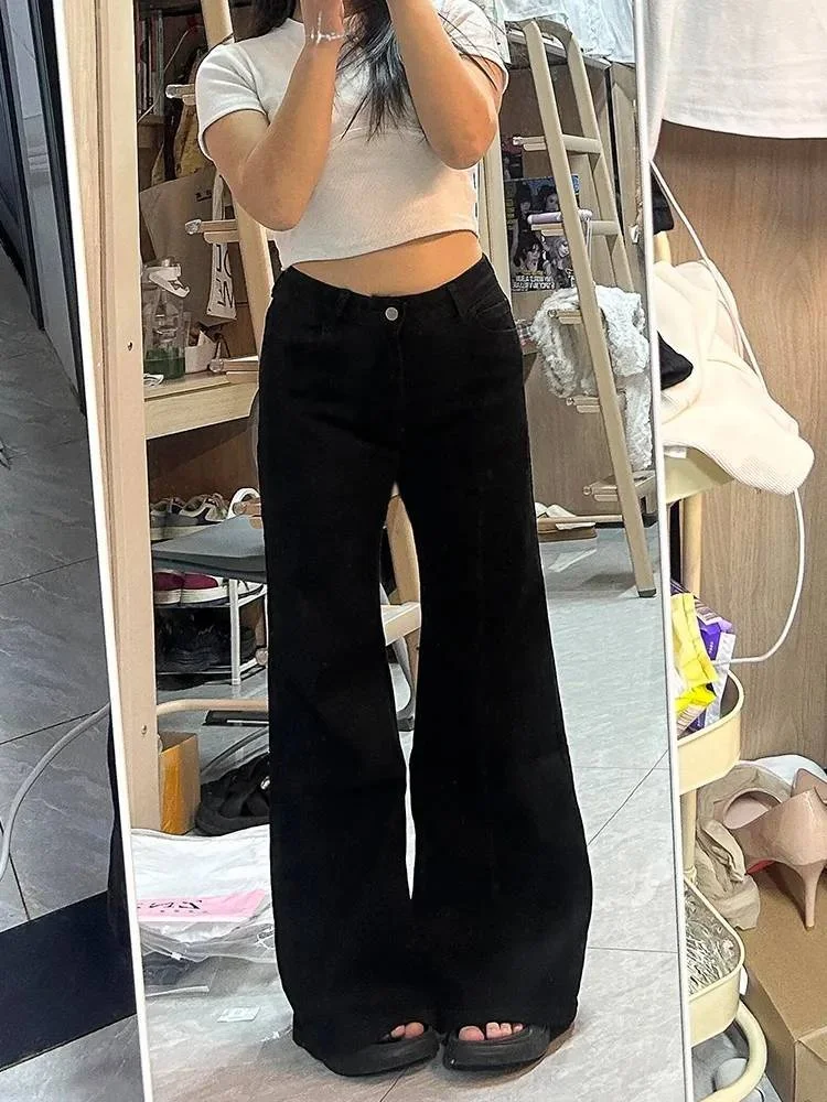 

Джинсы Bootcut женские с высокой талией для девочек с легкими заклепками, эстетические трендовые длинные талии с вышивкой, унисекс, расклешенные классические эластичные джинсы