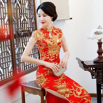 Rote Cheong sam weibliche lange edle junge verbesserte Version Kleid Laufsteg Leistung Mutter schlanke sexy chinesische Tradition Qipao