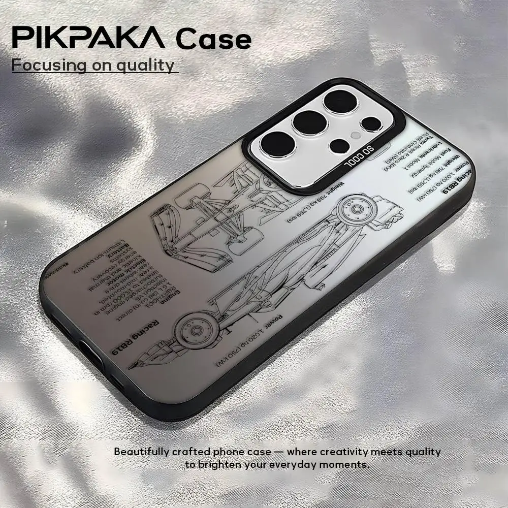 Funda de teléfono con diseño azul de coche de carreras para Samsung Galaxy S25 Edge S24 S23 S22 S21 S20 Ultra Funda de silicona plateada