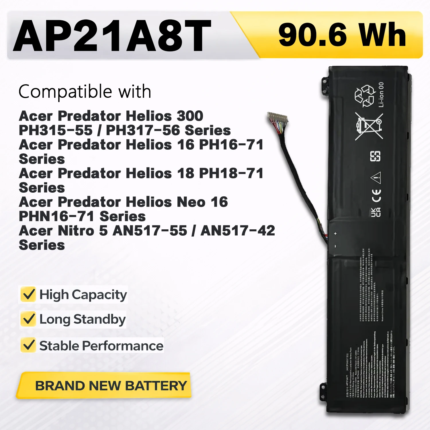 PowerHub AP21A8T 15.4V 90.6Wh 5884mAh Laptop Battery For Acer Predator Helios PH315-55 PH317-56 PH16-71 PH18-71 AP21A7T AP21A5T