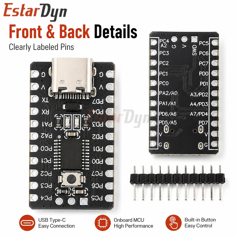 Estardyn 2pcs Black CH32V003 Development Board RISC-V CH32V003F4P6 Microcontroller Core Board for DIY Electronics