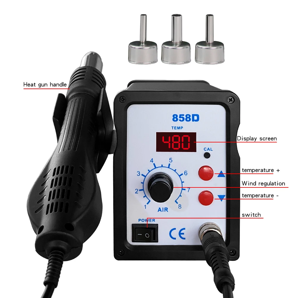 858D Hot Air Gun BGA Soldering Rework Station Blower Hair Dryer Hairdryer Soldering Heat Gun 220V 110V  SMD SMT Welding Repair