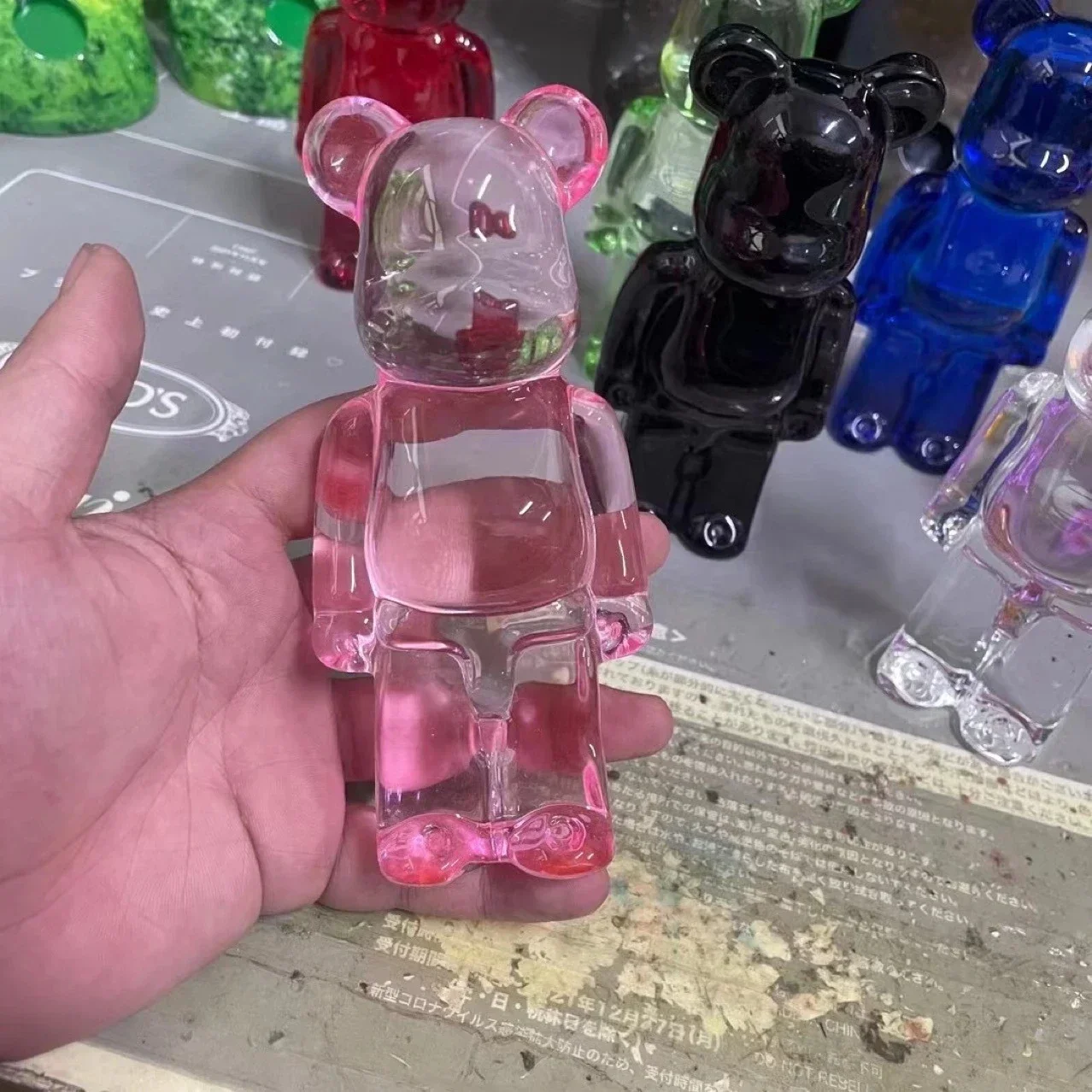 New Crystal Bear Home Decor 200% 14.3cm Transparent Color Black Building Block Bear Trend Doll Decoration Gift