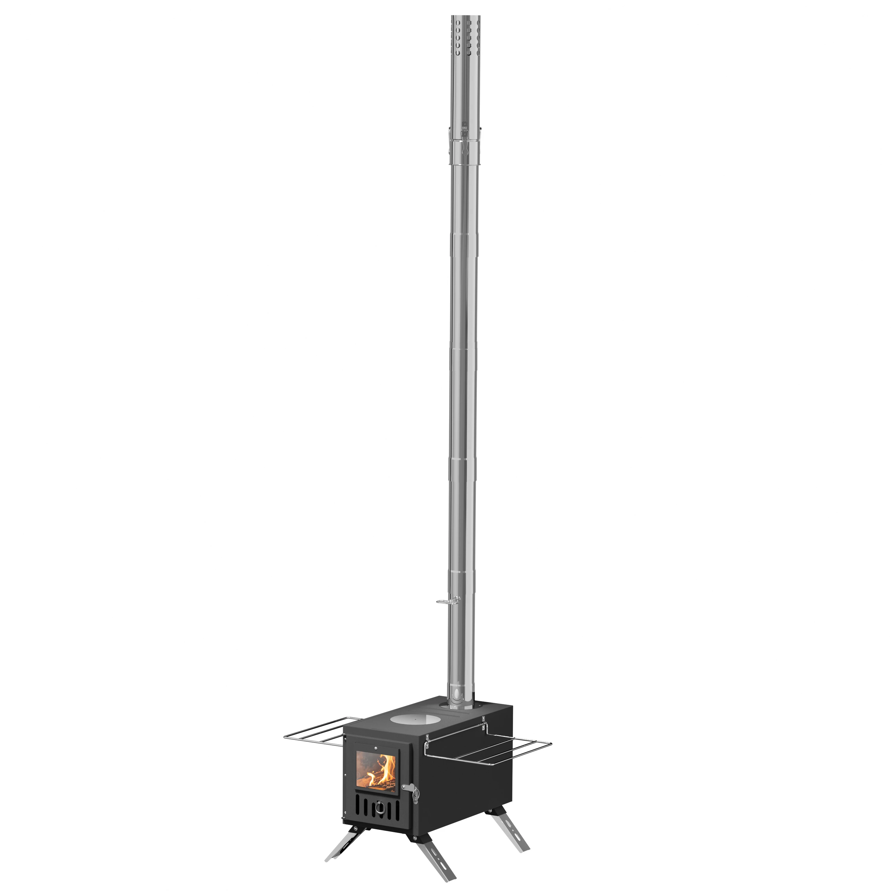 Unho Small Hot Tent Stove, 15-Inch Portable Wood Burning Stove with 6 Chimney Pipes, Folding Stainless Steel for Outdoor Cooking