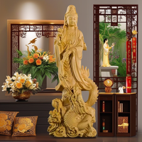 Natural Wood Dragon Guanyin Buddha Statue, Traditional Hand-carved  Chinese Buddhist Figures Home Living Room Feng Shui Statue