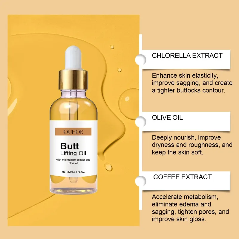 Butt Lifting Oil ช่วยเพิ่ม Lifting Nourish Hydrate เซ็กซี่ Curve Shaping นวดขยายน้ํามัน Butt Beauty Big Ass Skin Care