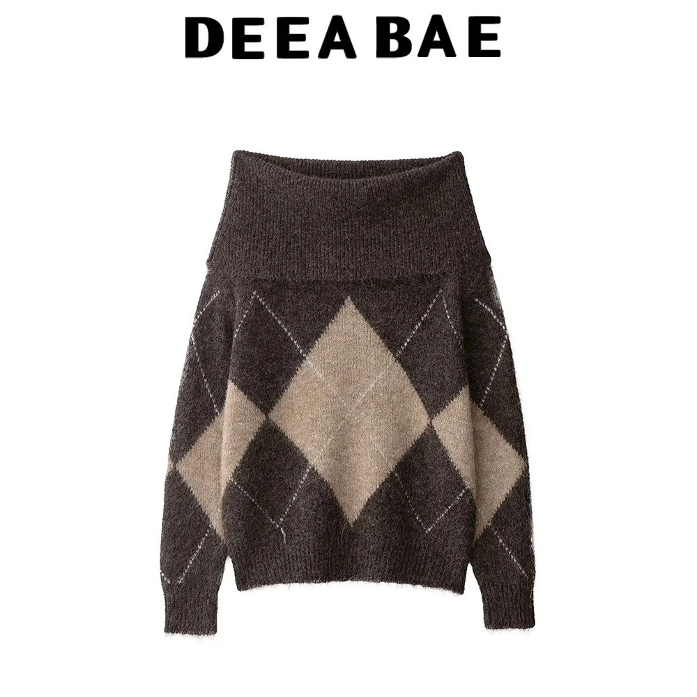 

DEEABAE Autumn new women's clothing sweet temperament one necked off shoulder diamond strapless knit sweater