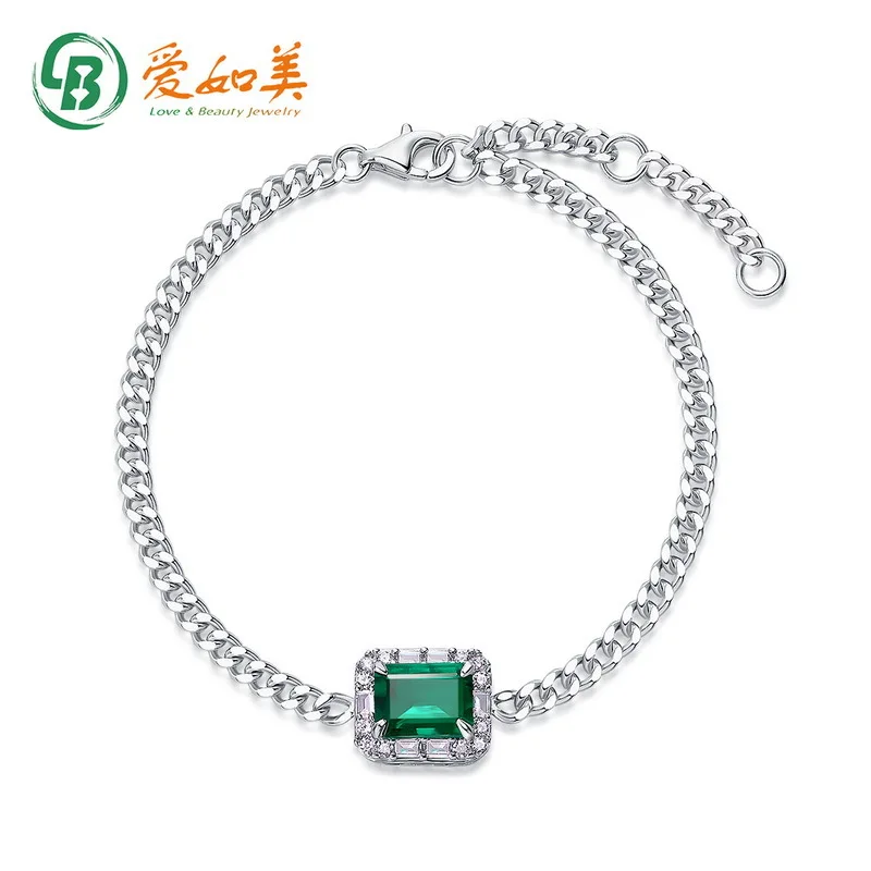 

Geometric Cultivated Emerald Side Chain Bracelet 18K Gold PT950 Platinum Silver Plated 7-layer Gold Cultivated Gemstone Bracelet