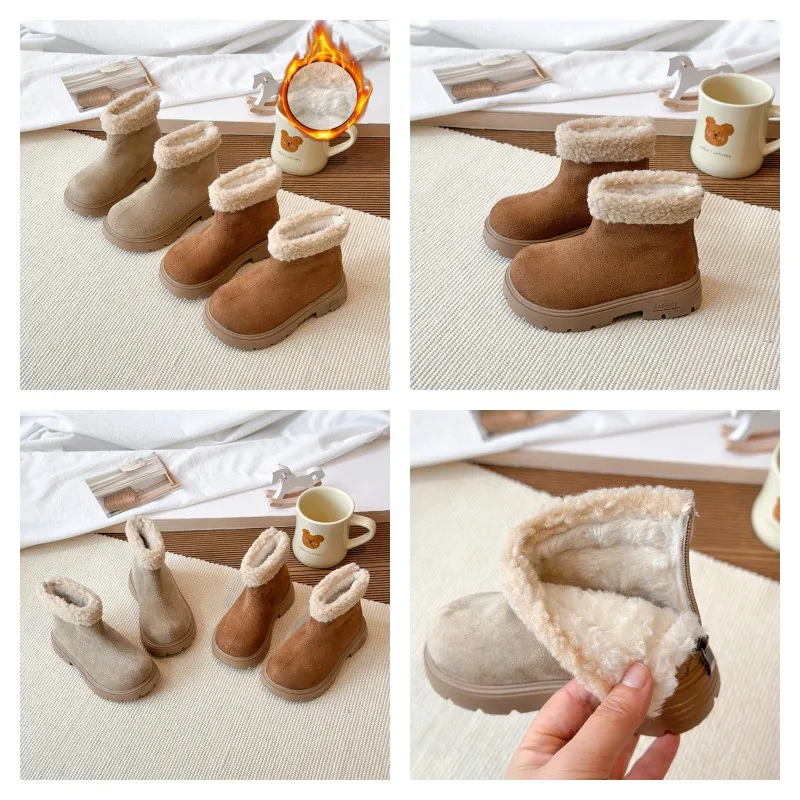 

Children's Snow Boots 2-18 Years Old Khaki Padded Thickened Boys Girls Cotton Shoes Camel Kids Baby Fur Shoes Girls Short Boots