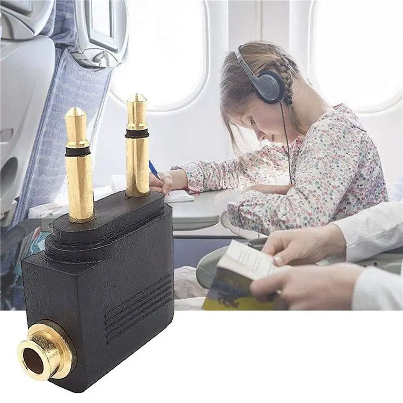 A31T 8 Pack Airplane Headphone Adapter, 3.5mm to Dual Prong, Golden Plated, for In-Flight Entertainment