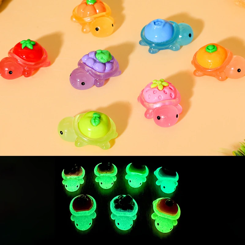 5Pcs Mini Resin Luminous Cartoon Fruit Turtles Ornament Dollhouse Scene Decor Accessories Pretend Play Toy Home Desktop Decor