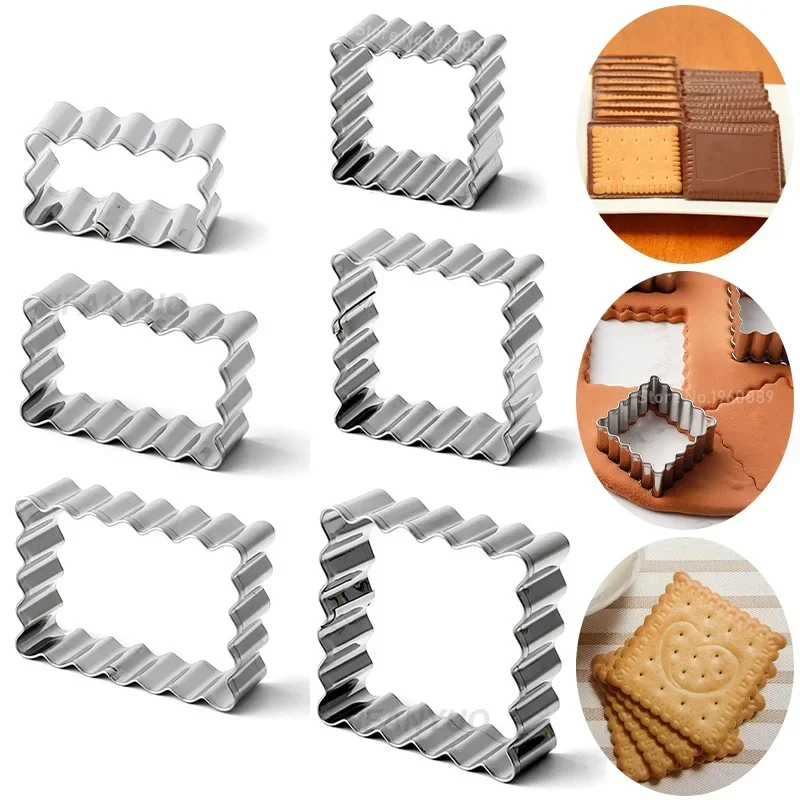 3Pcs Blessing Frame Stainless Steel Biscuit Mold Wave Rectangle/Square Cookie Cutter Wedding Fondant Cake Decoration Baking Mold