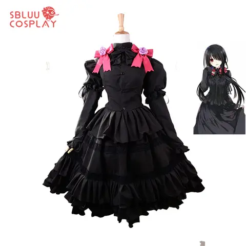 SBluuCosplay Tokisaki Kurumi Cosplay Costume Black Lolita Dress Date Outfit Halloween Outfit
